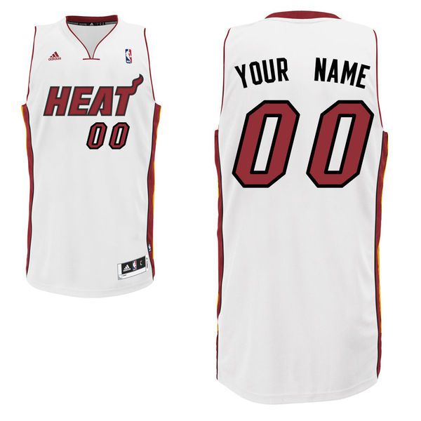 Men Adidas Miami Heat Custom Swingman Home White NBA Jersey->->Custom Jersey